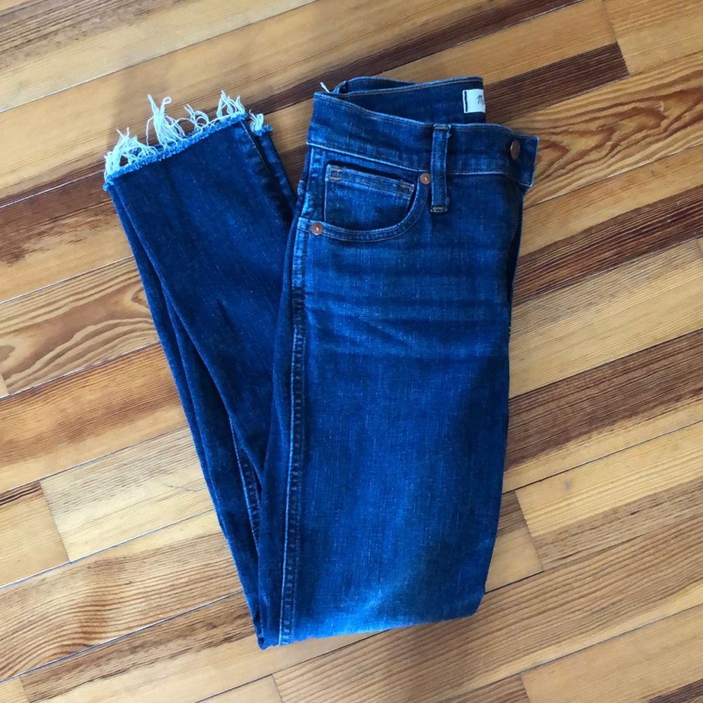 Madewell slim straight, raw hem. 24.